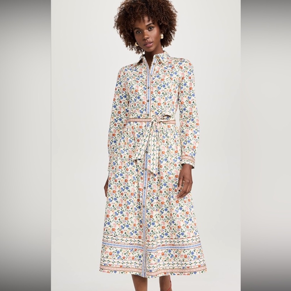 SHOSHANNA kaitlyn belted midi dress in ivory peach blue,2